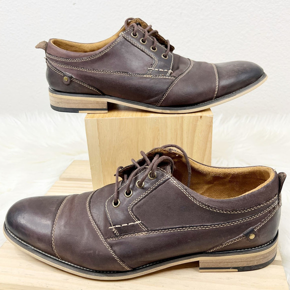 Steve Madden Kesslo Mens Brown Lace Up Leather Cap Toe Oxford Size 9 - Picture 1 of 7